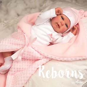 Новорождённый пупс из серии Arias ReBorns - Rocio, винил, 45 см., с розовым одеялом (Arias, 98020)